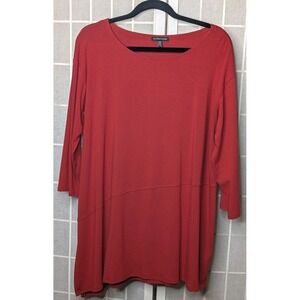 Eileen Fisher Women's Tunic Top Large Scoop Neck 3/4 Sleeve Stretchy Comfy Loose